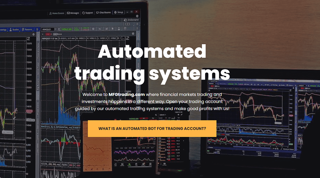 homepage of the MFG Trading website