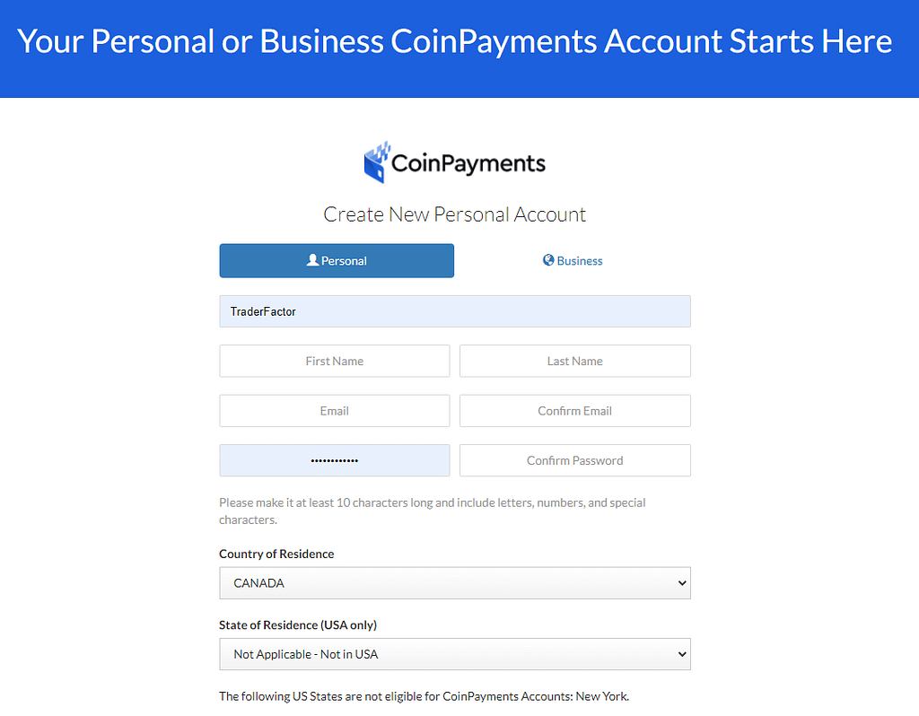 CoinPayments-Create your New Personal account at Coin Payments