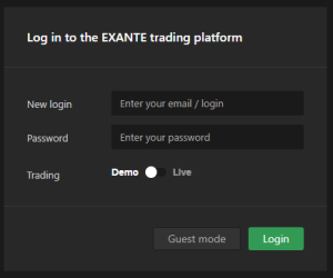 Log in to EXANTE trading platform